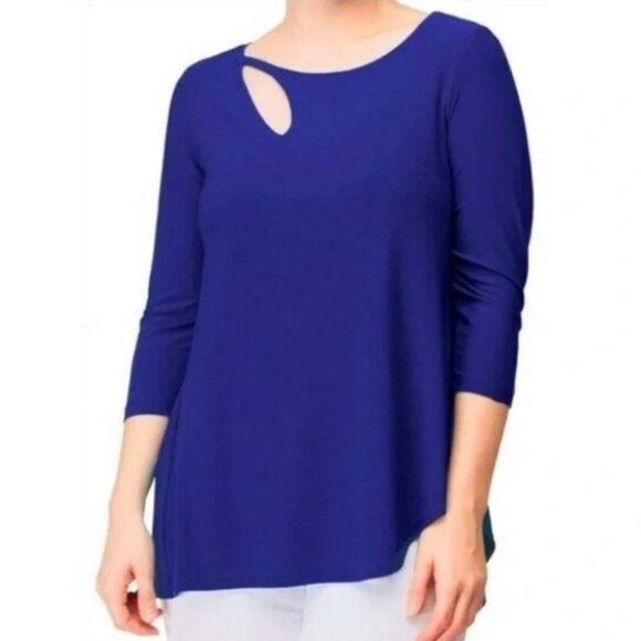 Sympli Aruba Blue Matte Jersey Cutout Neckline Blouse Size 4 - Picture 1 of 9